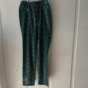 Tiger Mist Teal and Black Snake Print Faux Leather Pants